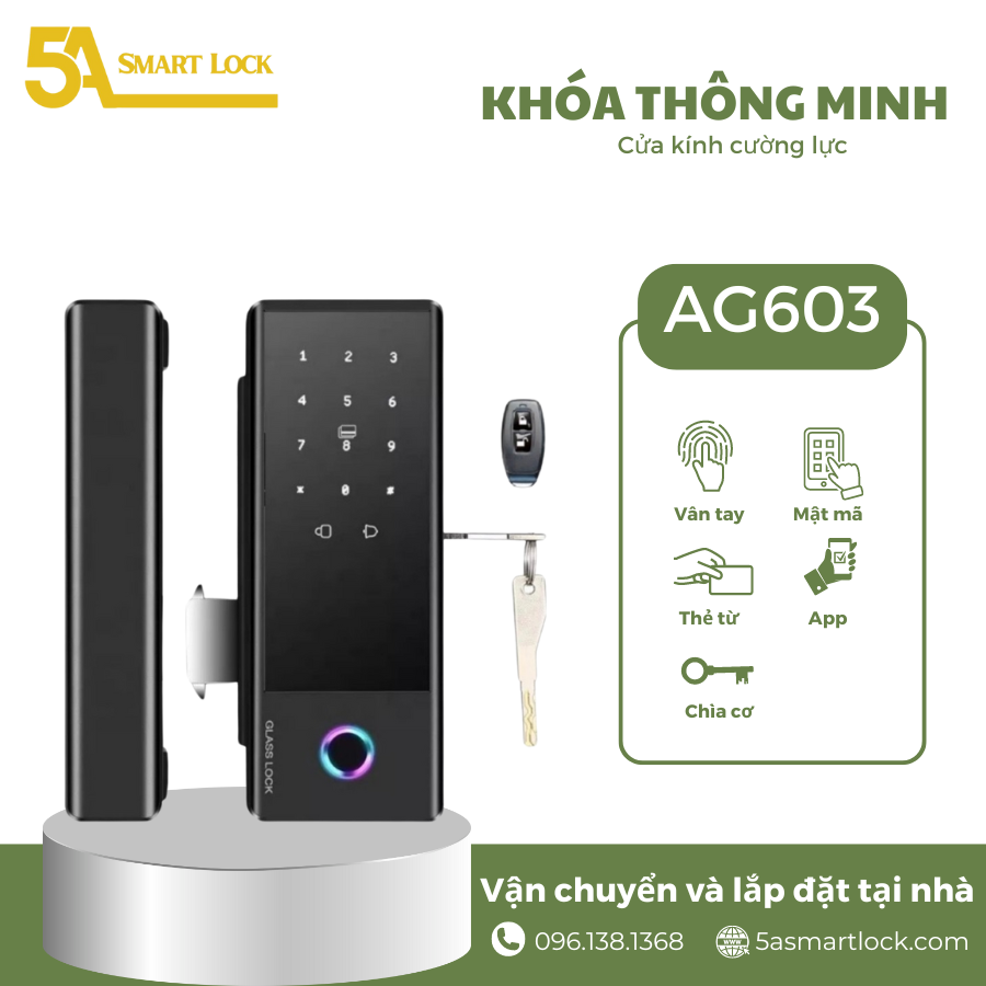 Khóa Vân tay cửa kính 5A Smartlock AG603